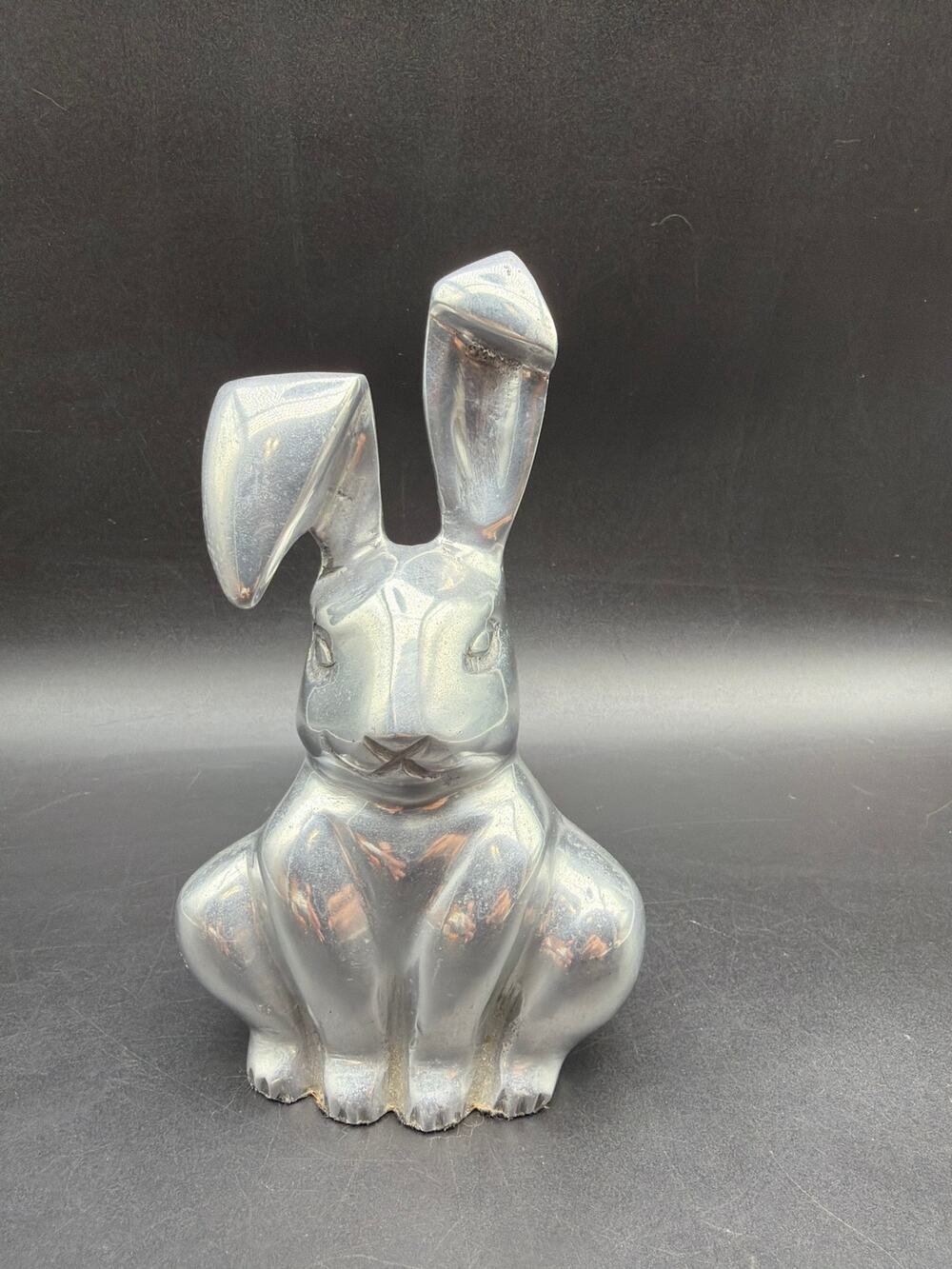 Pottery Barn Vintage Aluminum Sitting Bunny Rabbit Figurine 6.5" Silver Easter